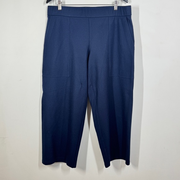 Eileen Fisher Navy Wool Ankle Pants Size L Pull On Stretch Workwear Minimal - Picture 3 of 14